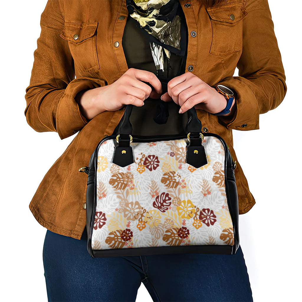 Brown Aloha Hawaiian Shoulder Handbag Monstera Hibiscus Tropical Pattern LT19 - Polynesian Pride