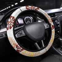Brown Aloha Hawaiian Steering Wheel Cover Monstera Hibiscus Tropical Pattern LT19 Universal Fit Brown - Polynesian Pride