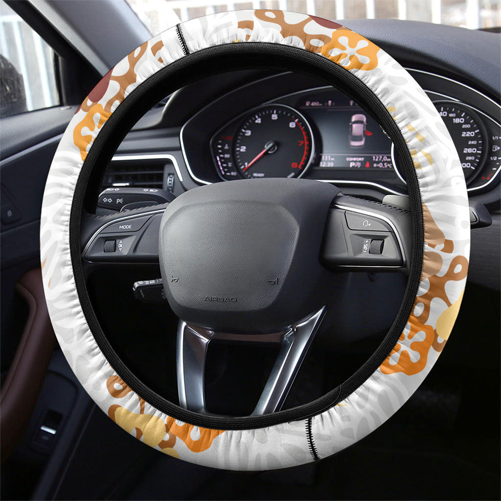 Brown Aloha Hawaiian Steering Wheel Cover Monstera Hibiscus Tropical Pattern LT19 - Polynesian Pride