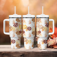 Brown Aloha Hawaiian Tumbler With Handle Monstera Hibiscus Tropical Pattern LT19 - Polynesian Pride