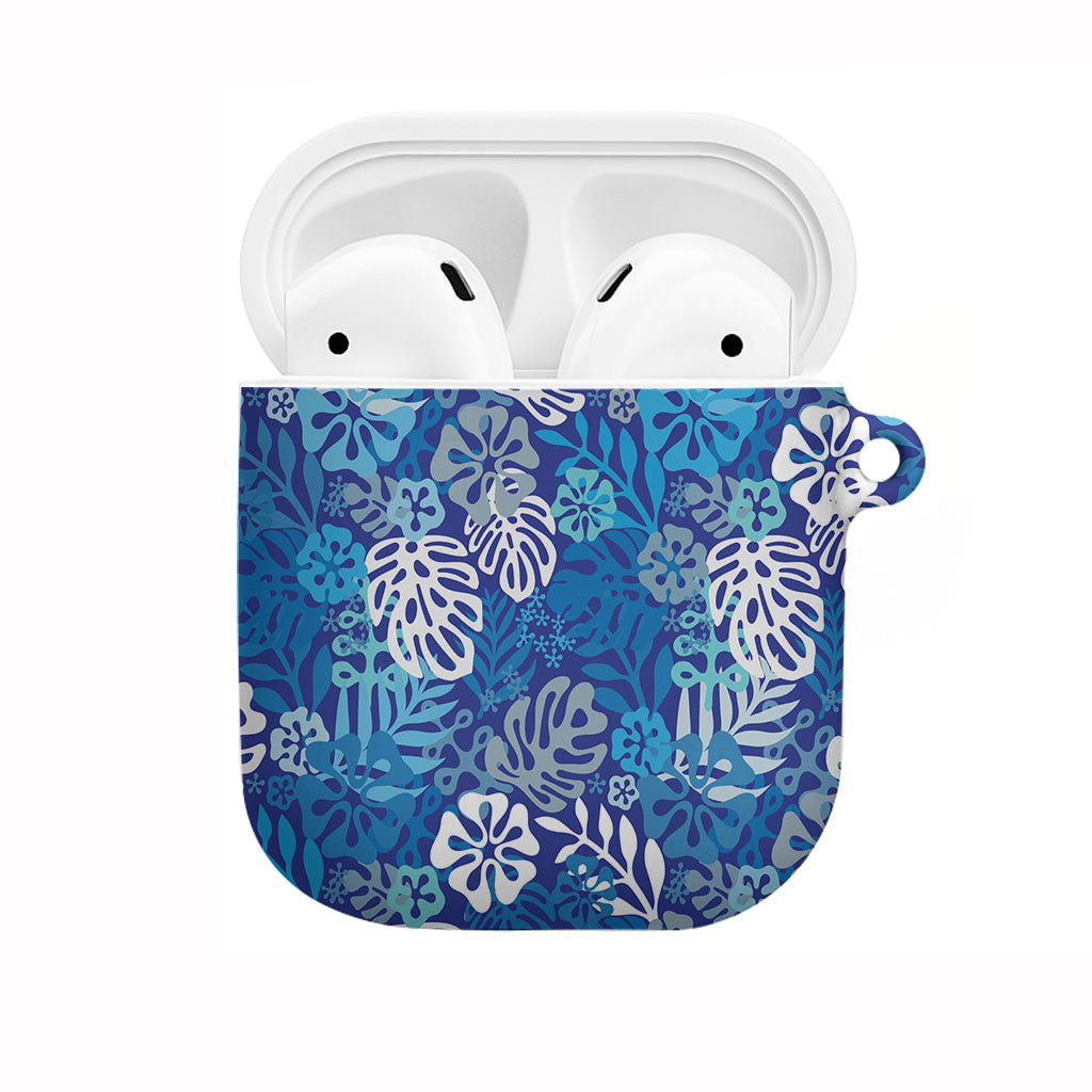 Blue Aloha Hawaiian AirPods Case Monstera Hibiscus Tropical Pattern LT19 Blue - Polynesian Pride
