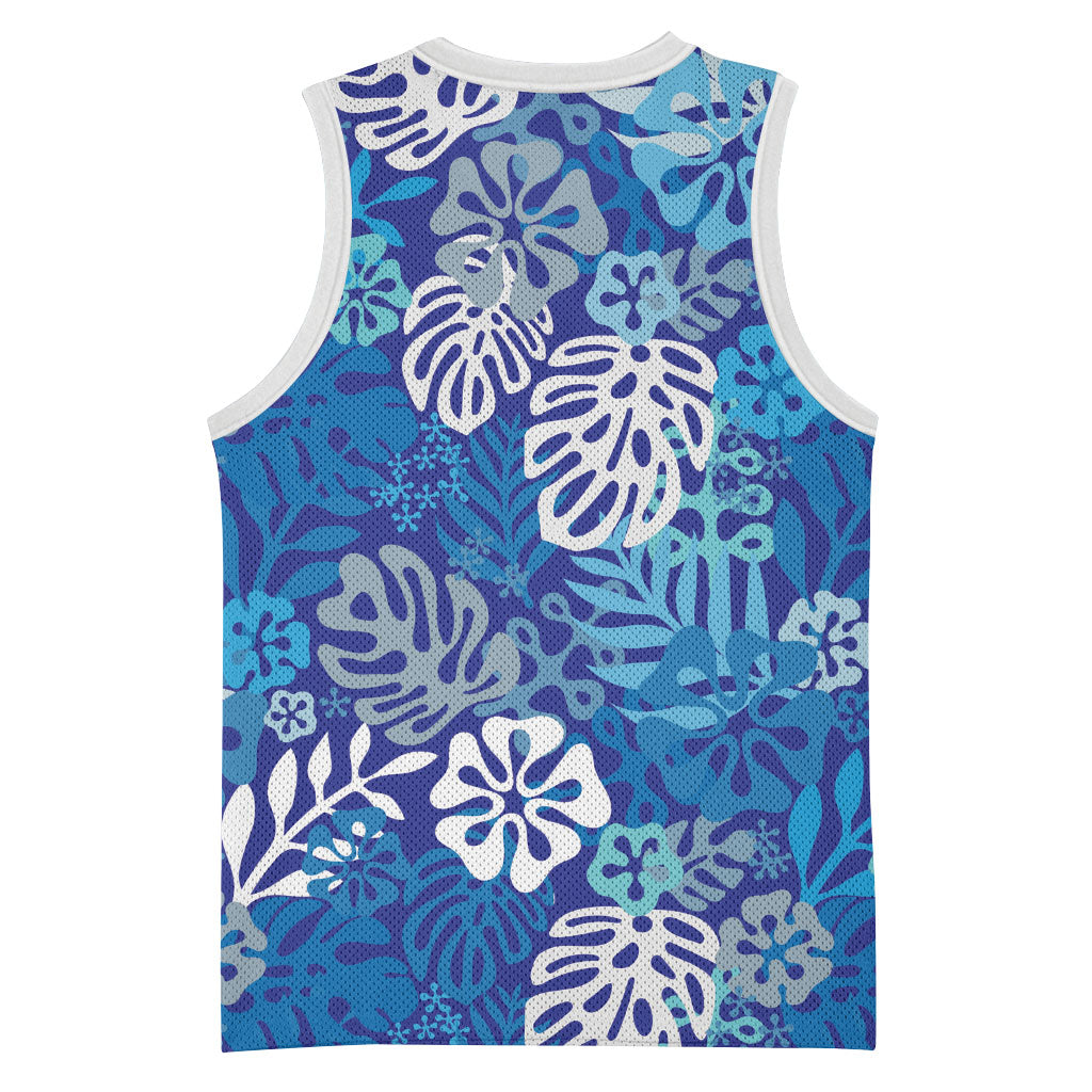 Blue Aloha Hawaiian Basketball Jersey Monstera Hibiscus Tropical Pattern LT19 - Polynesian Pride