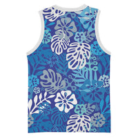 Blue Aloha Hawaiian Basketball Jersey Monstera Hibiscus Tropical Pattern LT19 - Polynesian Pride