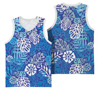Blue Aloha Hawaiian Basketball Jersey Monstera Hibiscus Tropical Pattern LT19 - Polynesian Pride