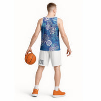 Blue Aloha Hawaiian Basketball Jersey Monstera Hibiscus Tropical Pattern LT19 - Polynesian Pride