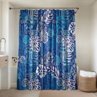 Blue Aloha Hawaiian Bathroom Set Monstera Hibiscus Tropical Pattern LT19 Shower Curtain Only Blue - Polynesian Pride