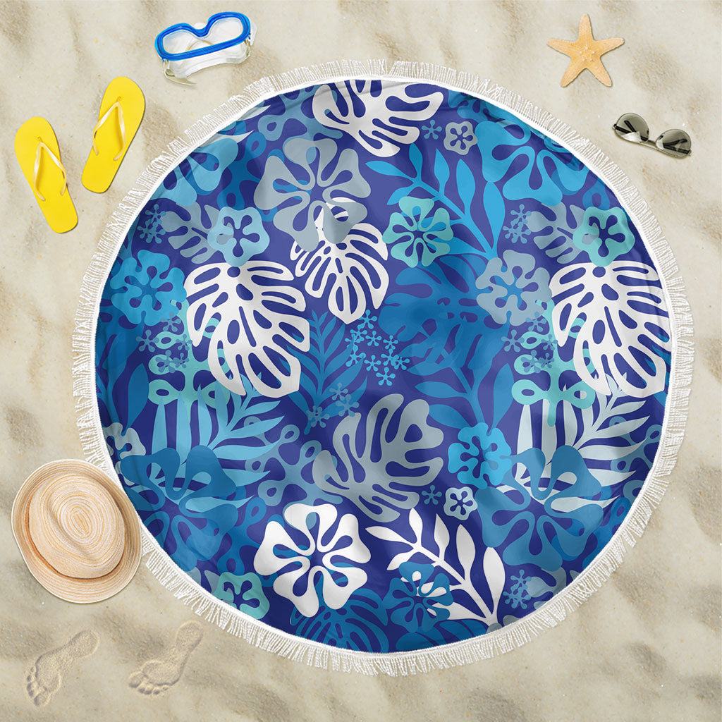 Blue Aloha Hawaiian Beach Blanket Monstera Hibiscus Tropical Pattern LT19 One Size 150cm Blue - Polynesian Pride