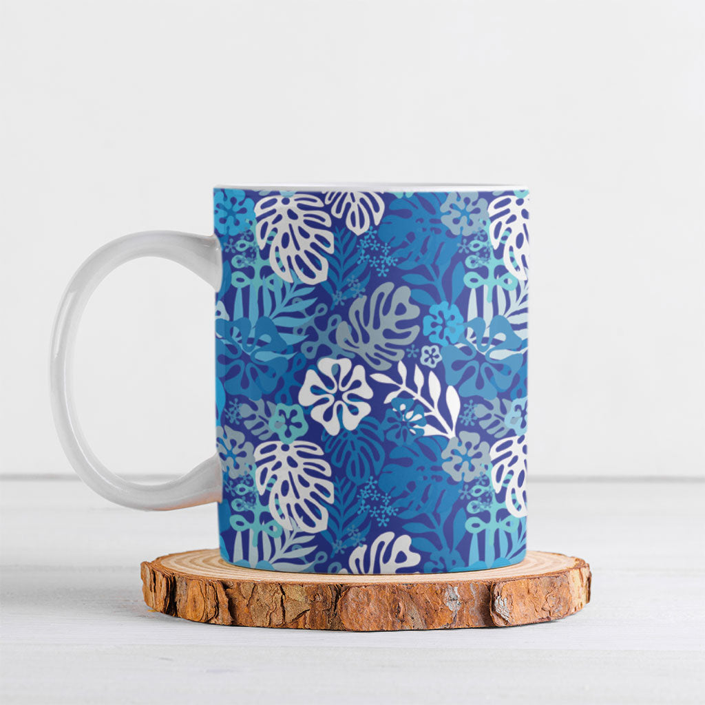 Blue Aloha Hawaiian Ceramic Mug Monstera Hibiscus Tropical Pattern LT19 Blue - Polynesian Pride
