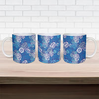 Blue Aloha Hawaiian Ceramic Mug Monstera Hibiscus Tropical Pattern LT19 - Polynesian Pride