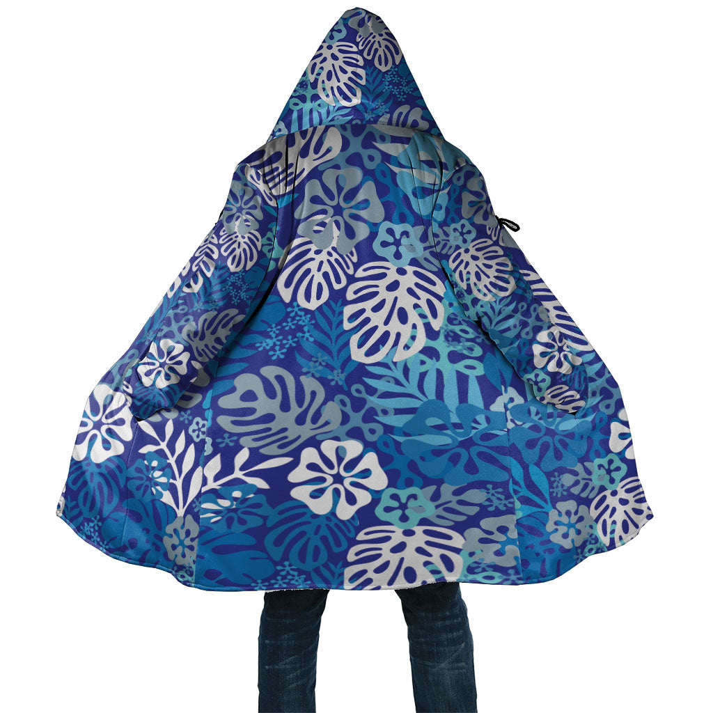 Blue Aloha Hawaiian Cloak Monstera Hibiscus Tropical Pattern LT19 Unisex Blue - Polynesian Pride