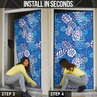 Blue Aloha Hawaiian Door Cover Monstera Hibiscus Tropical Pattern LT19 - Polynesian Pride