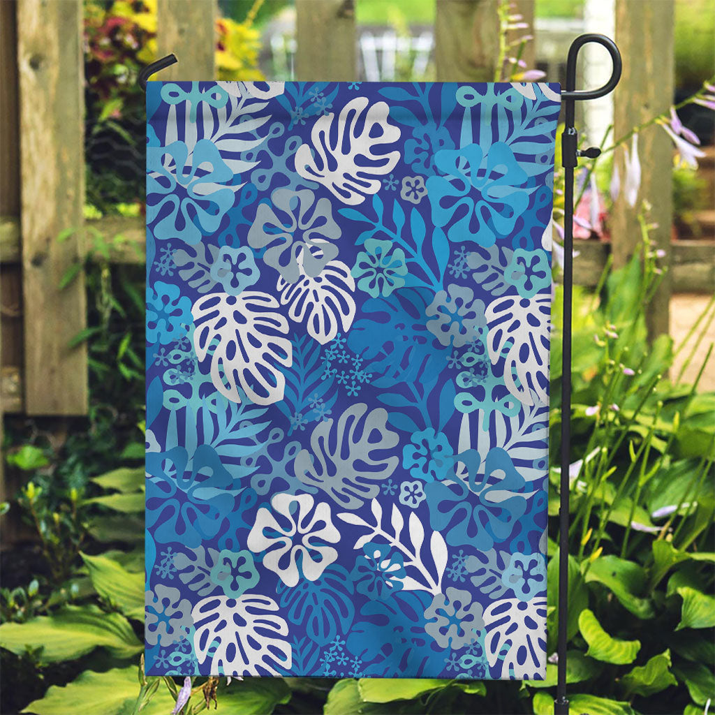 Blue Aloha Hawaiian Garden Flag Monstera Hibiscus Tropical Pattern LT19 Garden Flag Blue - Polynesian Pride