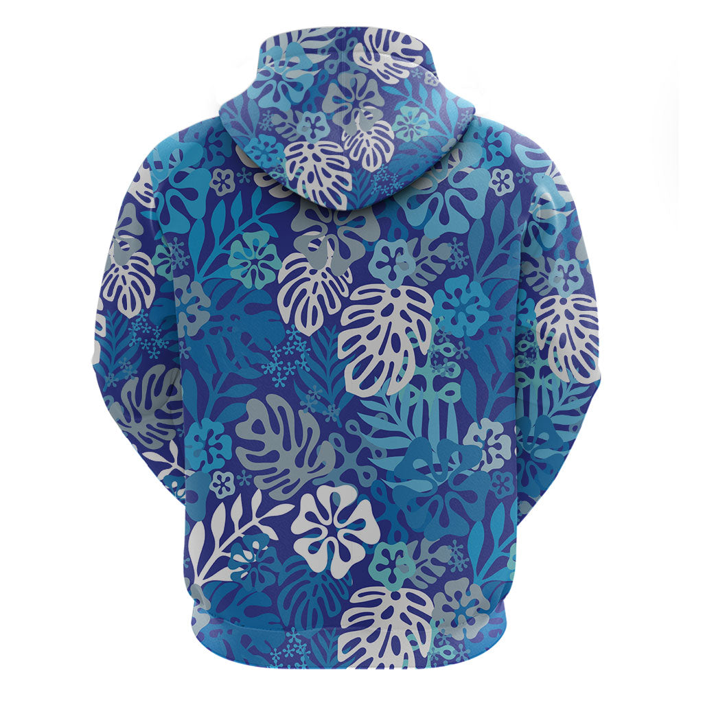 Blue Aloha Hawaiian Hoodie Monstera Hibiscus Tropical Pattern LT19 - Polynesian Pride