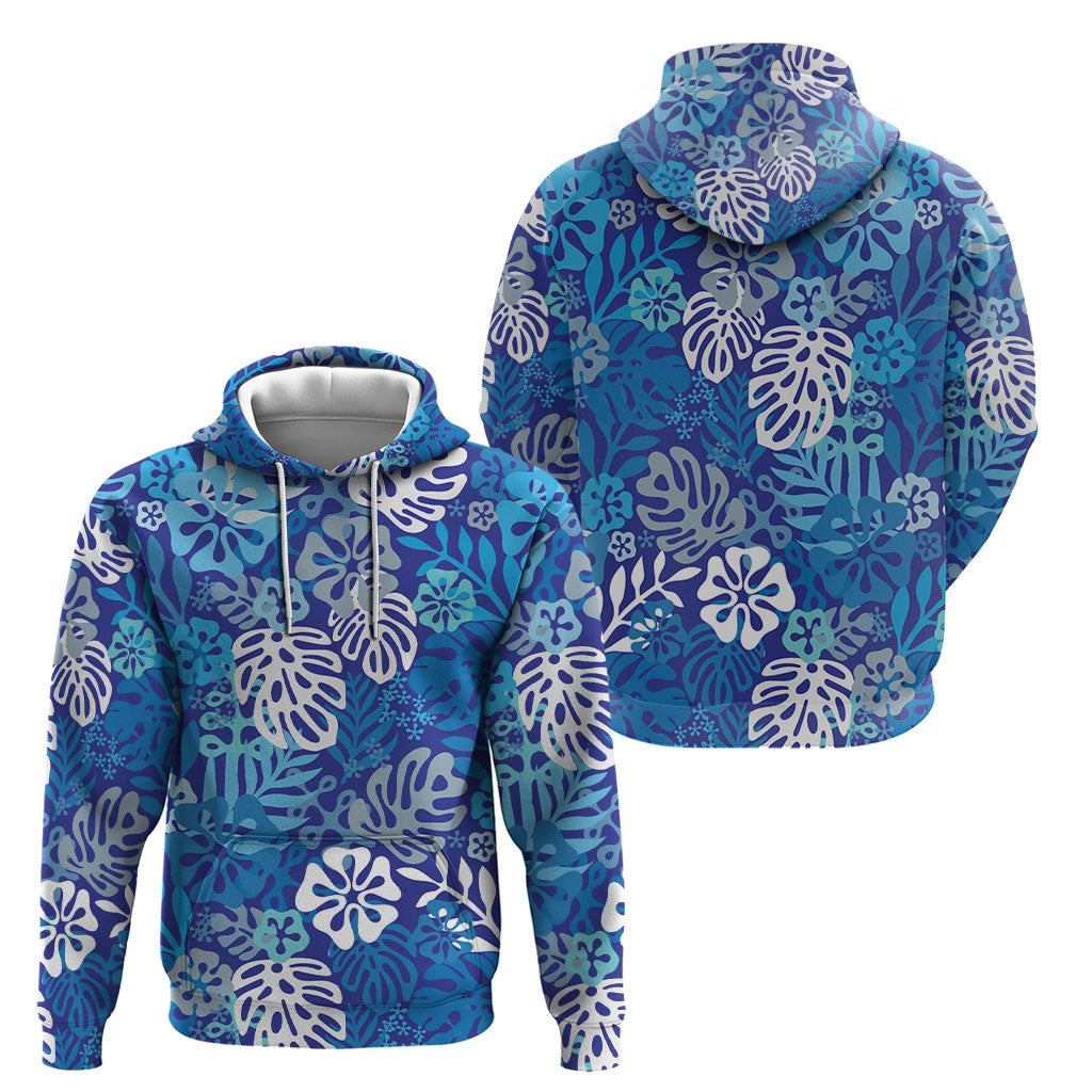 Blue Aloha Hawaiian Hoodie Monstera Hibiscus Tropical Pattern LT19 - Polynesian Pride