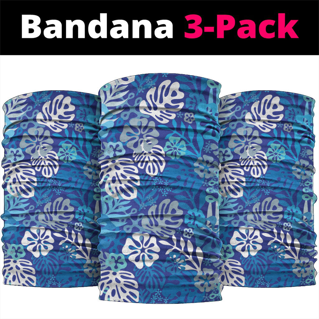 Blue Aloha Hawaiian Neck Gaiter Monstera Hibiscus Tropical Pattern LT19 package One Size: 25*50cm Blue - Polynesian Pride