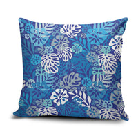 Blue Aloha Hawaiian Pillow Cover Monstera Hibiscus Tropical Pattern LT19 Blue - Polynesian Pride