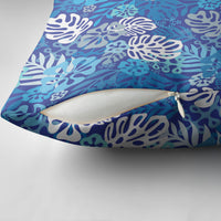 Blue Aloha Hawaiian Pillow Cover Monstera Hibiscus Tropical Pattern LT19 - Polynesian Pride