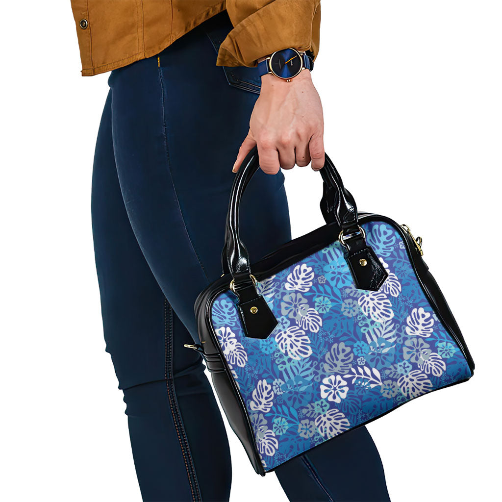Blue Aloha Hawaiian Shoulder Handbag Monstera Hibiscus Tropical Pattern LT19 - Polynesian Pride