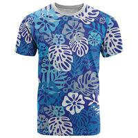 Blue Aloha Hawaiian T Shirt Monstera Hibiscus Tropical Pattern LT19 Blue - Polynesian Pride
