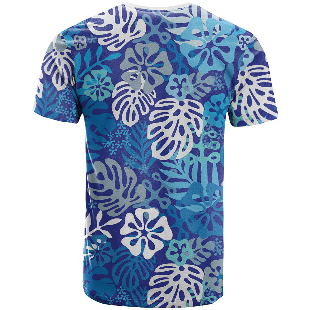 Blue Aloha Hawaiian T Shirt Monstera Hibiscus Tropical Pattern LT19 - Polynesian Pride
