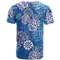 Blue Aloha Hawaiian T Shirt Monstera Hibiscus Tropical Pattern LT19 - Polynesian Pride