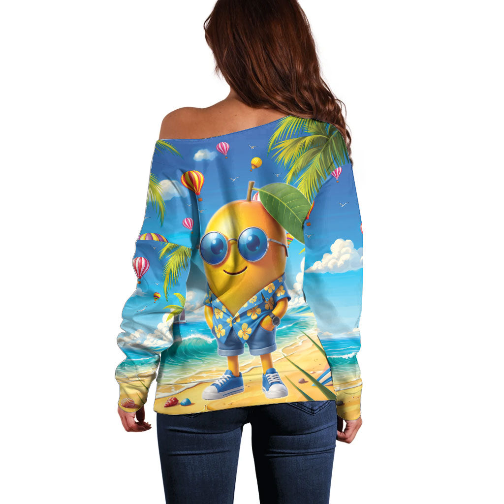 Funny Hawaii Mango Off Shoulder Sweater Tropical Summer Beach Mascot Vacation LT19 - Polynesian Pride