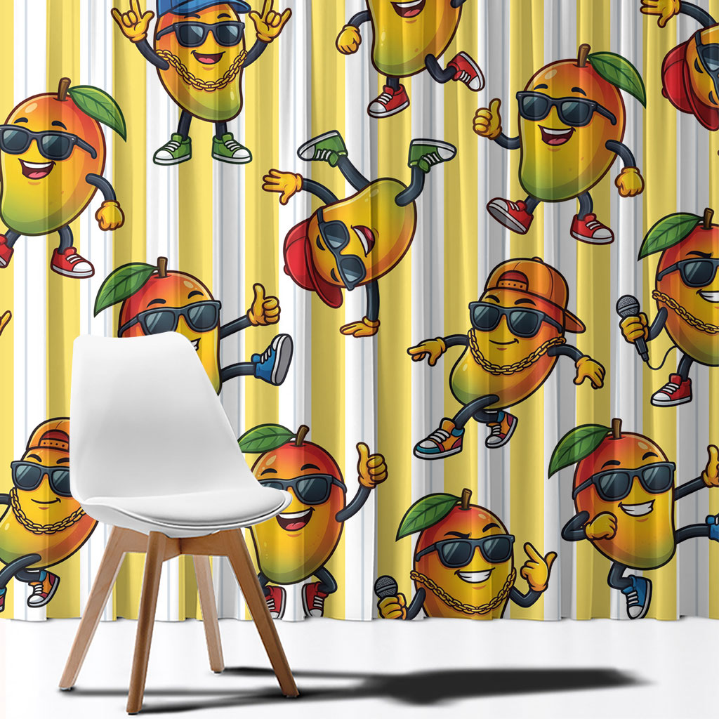 Funny Hawaii Mango Hip Hop Cartoon Window Curtain Summer Beach Party LT19 - Polynesian Pride