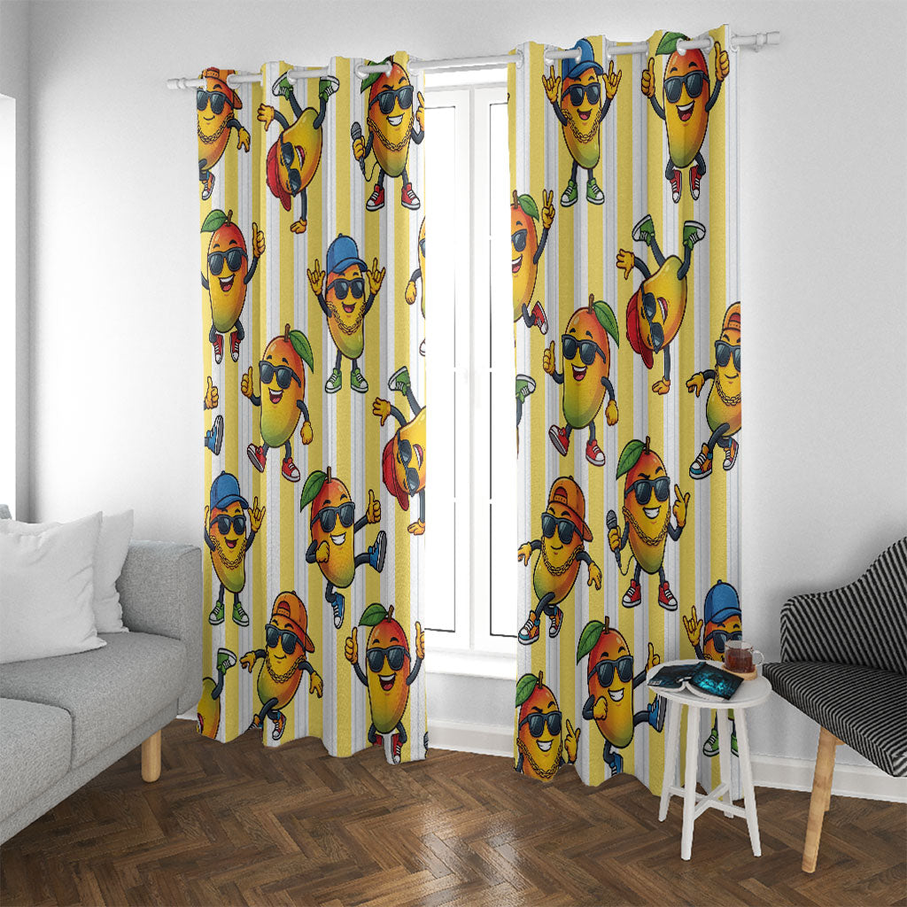 Funny Hawaii Mango Hip Hop Cartoon Window Curtain Summer Beach Party LT19 With Grommets Yellow - Polynesian Pride