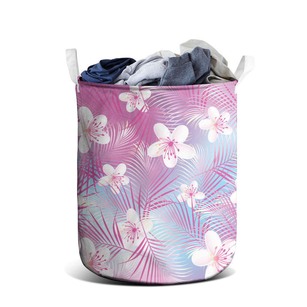 Pink Aloha Hawaiian Laundry Basket Tropical Flower Palm Leaf Pattern LT19 - Polynesian Pride