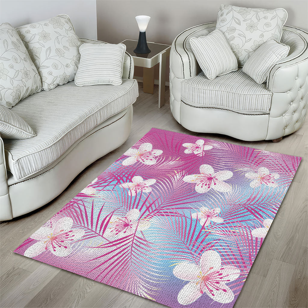 Pink Aloha Hawaiian Area Rug Tropical Flower Palm Leaf Pattern LT19 - Polynesian Pride