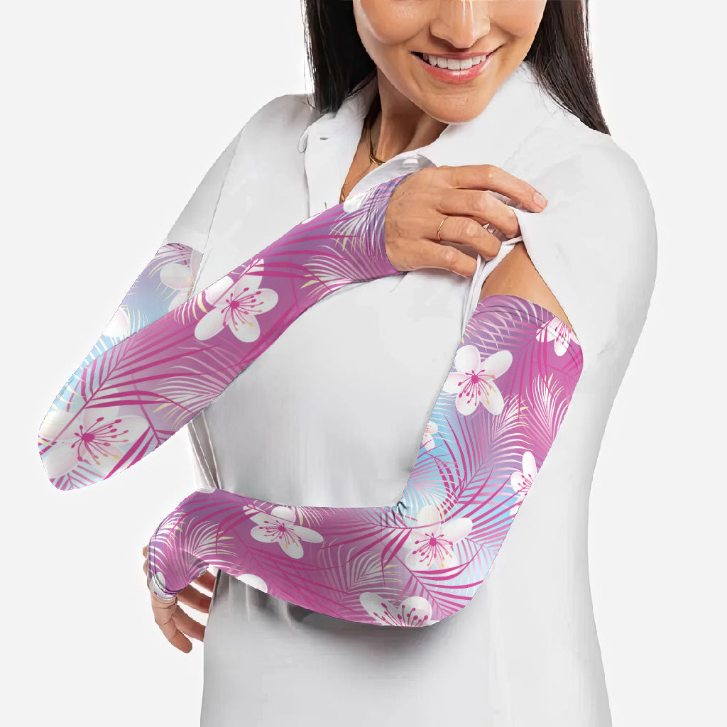 Pink Aloha Hawaiian Arm Sleeves Tropical Flower Palm Leaf Pattern LT19 - Polynesian Pride
