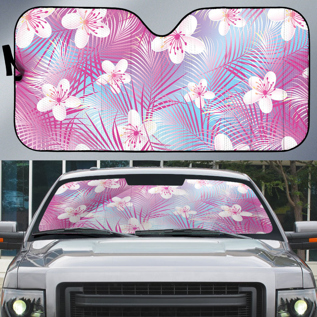Pink Aloha Hawaiian Auto Sun Shade Tropical Flower Palm Leaf Pattern LT19 Pink - Polynesian Pride
