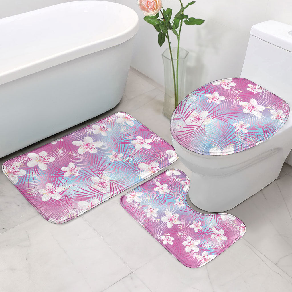 Pink Aloha Hawaiian Bathroom Set Tropical Flower Palm Leaf Pattern LT19 - Polynesian Pride