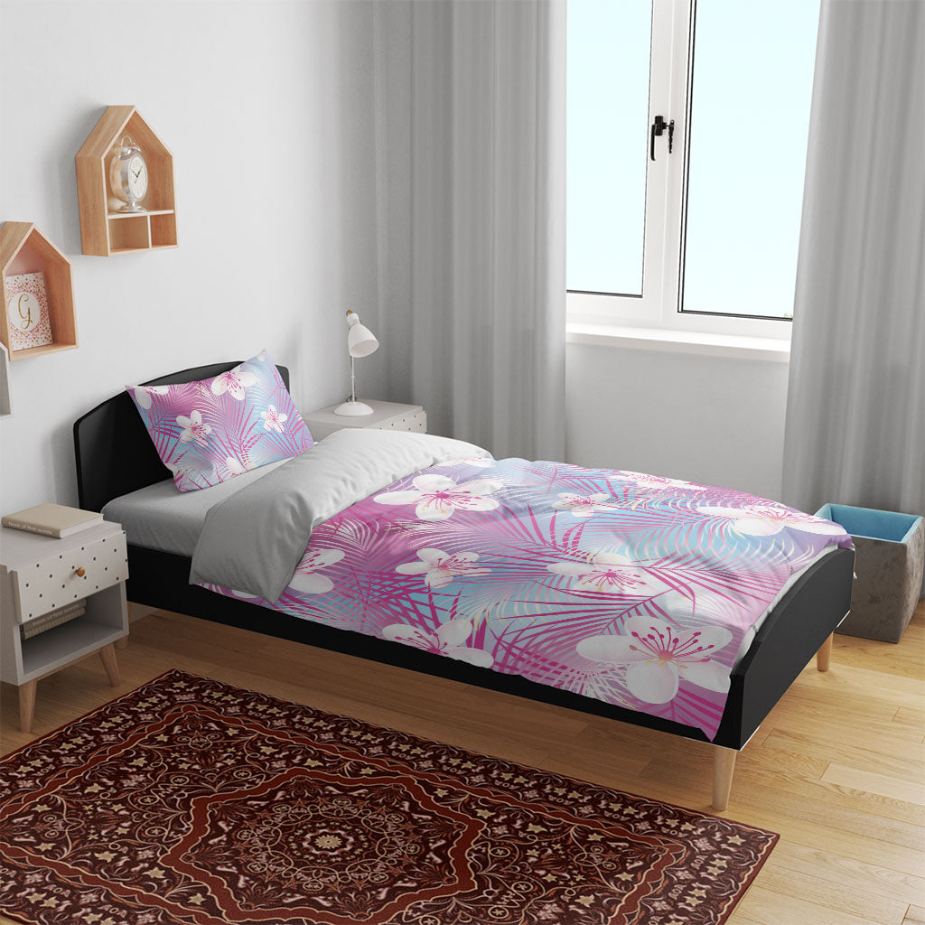 Pink Aloha Hawaiian Bedding Set Tropical Flower Palm Leaf Pattern LT19 - Polynesian Pride