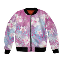 Pink Aloha Hawaiian Bomber Jacket Tropical Flower Palm Leaf Pattern LT19 Unisex Pink - Polynesian Pride