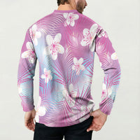 Pink Aloha Hawaiian Button Sweatshirt Tropical Flower Palm Leaf Pattern LT19 - Polynesian Pride