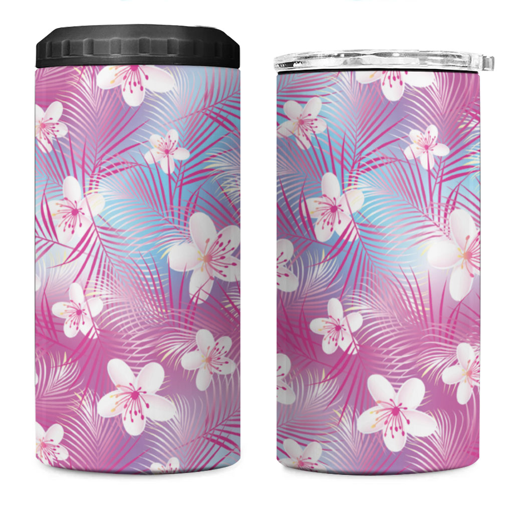 Pink Aloha Hawaiian 4 in 1 Can Cooler Tumbler Tropical Flower Palm Leaf Pattern LT19 One Size: 16 oz Pink - Polynesian Pride