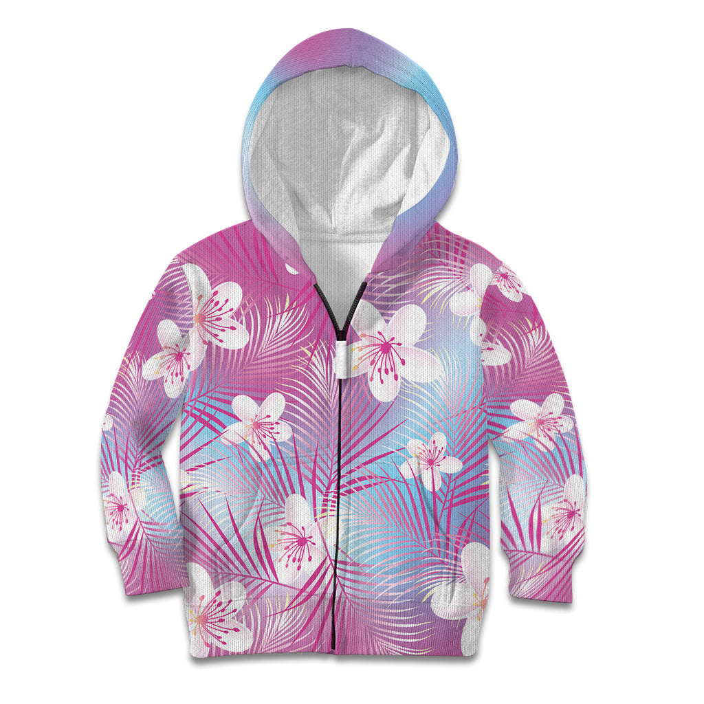 Pink Aloha Hawaiian Kid Hoodie Tropical Flower Palm Leaf Pattern LT19 Zip Hoodie Pink - Polynesian Pride