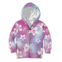 Pink Aloha Hawaiian Kid Hoodie Tropical Flower Palm Leaf Pattern LT19 Zip Hoodie Pink - Polynesian Pride