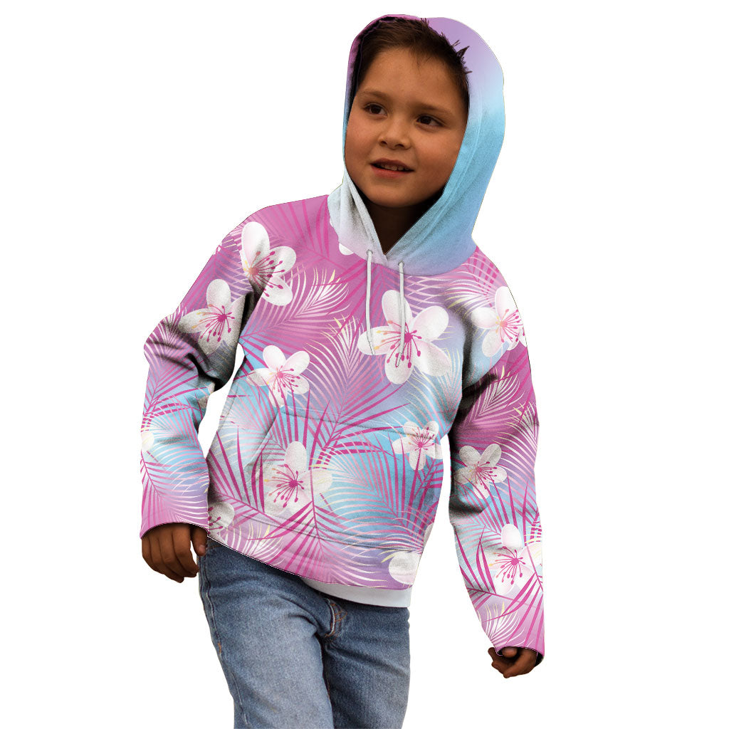 Pink Aloha Hawaiian Kid Hoodie Tropical Flower Palm Leaf Pattern LT19 - Polynesian Pride