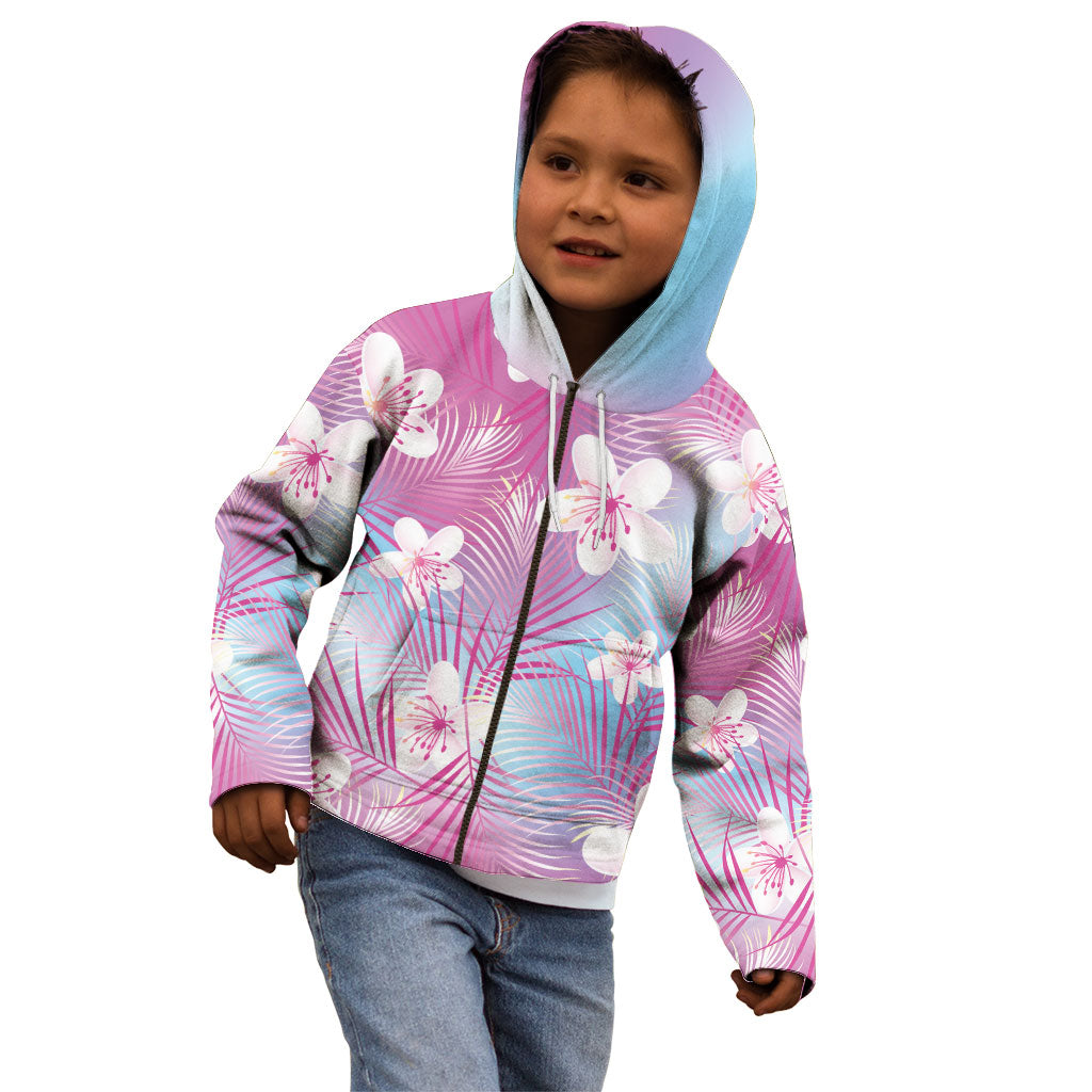 Pink Aloha Hawaiian Kid Hoodie Tropical Flower Palm Leaf Pattern LT19 - Polynesian Pride