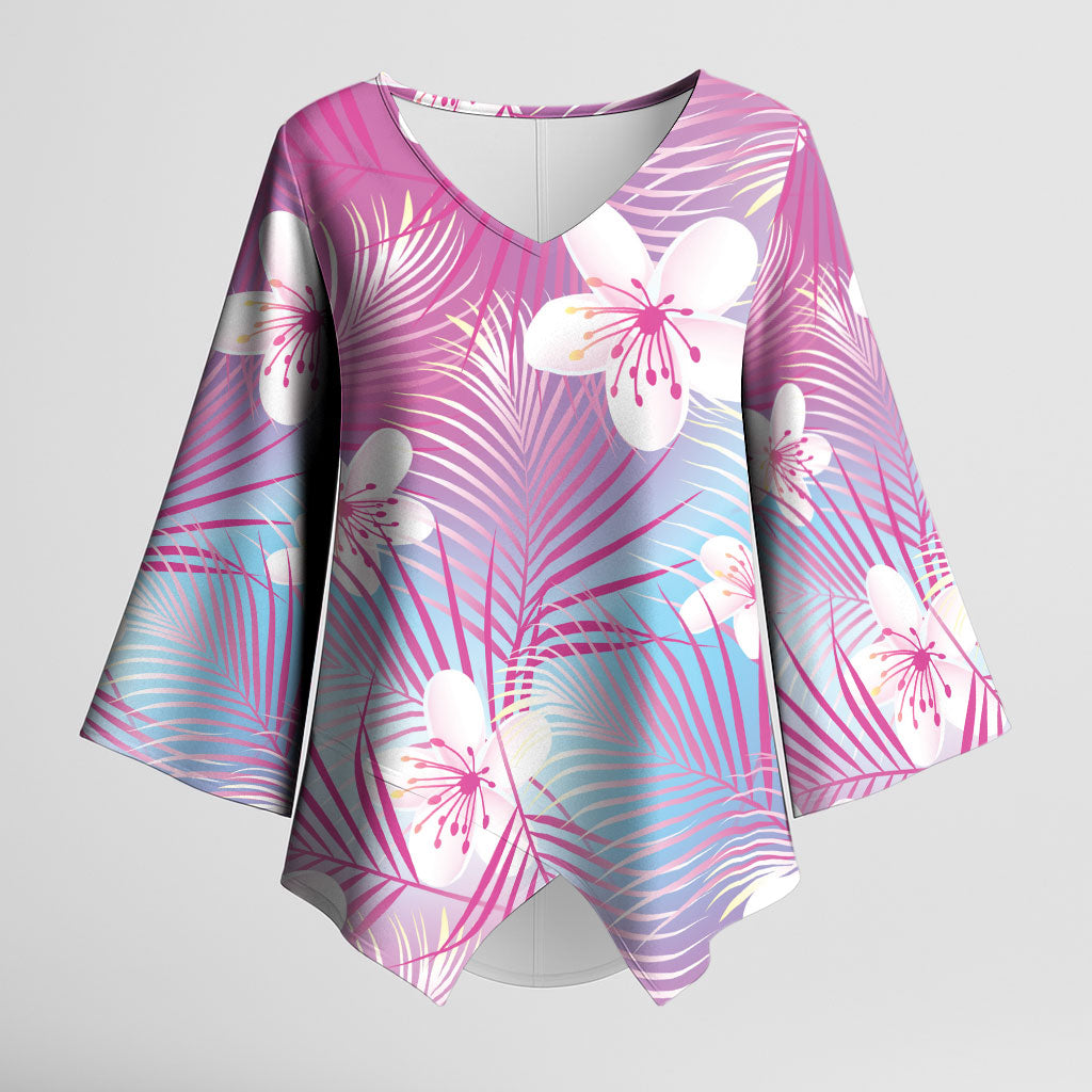Pink Aloha Hawaiian Kimono Sleeve Blouse Tropical Flower Palm Leaf Pattern LT19 Female Pink - Polynesian Pride