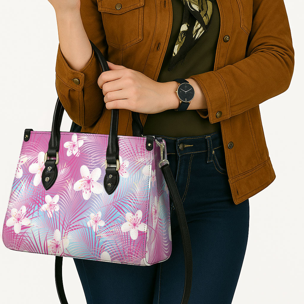 Pink Aloha Hawaiian Leather Bag Tropical Flower Palm Leaf Pattern LT19 - Polynesian Pride