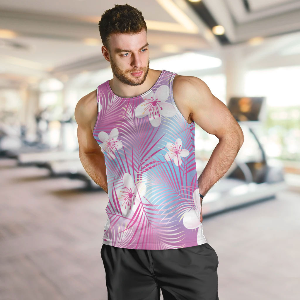 Pink Aloha Hawaiian Men Tank Top Tropical Flower Palm Leaf Pattern LT19 Pink - Polynesian Pride