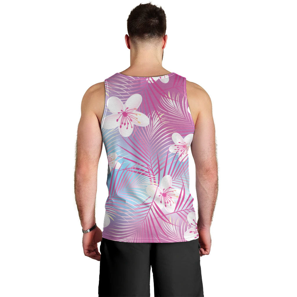 Pink Aloha Hawaiian Men Tank Top Tropical Flower Palm Leaf Pattern LT19 - Polynesian Pride