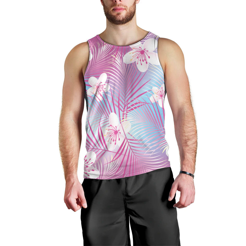 Pink Aloha Hawaiian Men Tank Top Tropical Flower Palm Leaf Pattern LT19 - Polynesian Pride