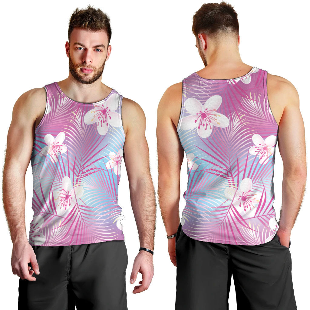 Pink Aloha Hawaiian Men Tank Top Tropical Flower Palm Leaf Pattern LT19 - Polynesian Pride