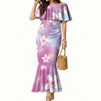 Pink Aloha Hawaiian Mermaid Dress Tropical Flower Palm Leaf Pattern LT19 Women Pink - Polynesian Pride