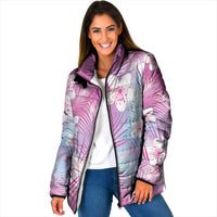 Pink Aloha Hawaiian Padded Jacket Tropical Flower Palm Leaf Pattern LT19 Women Pink - Polynesian Pride