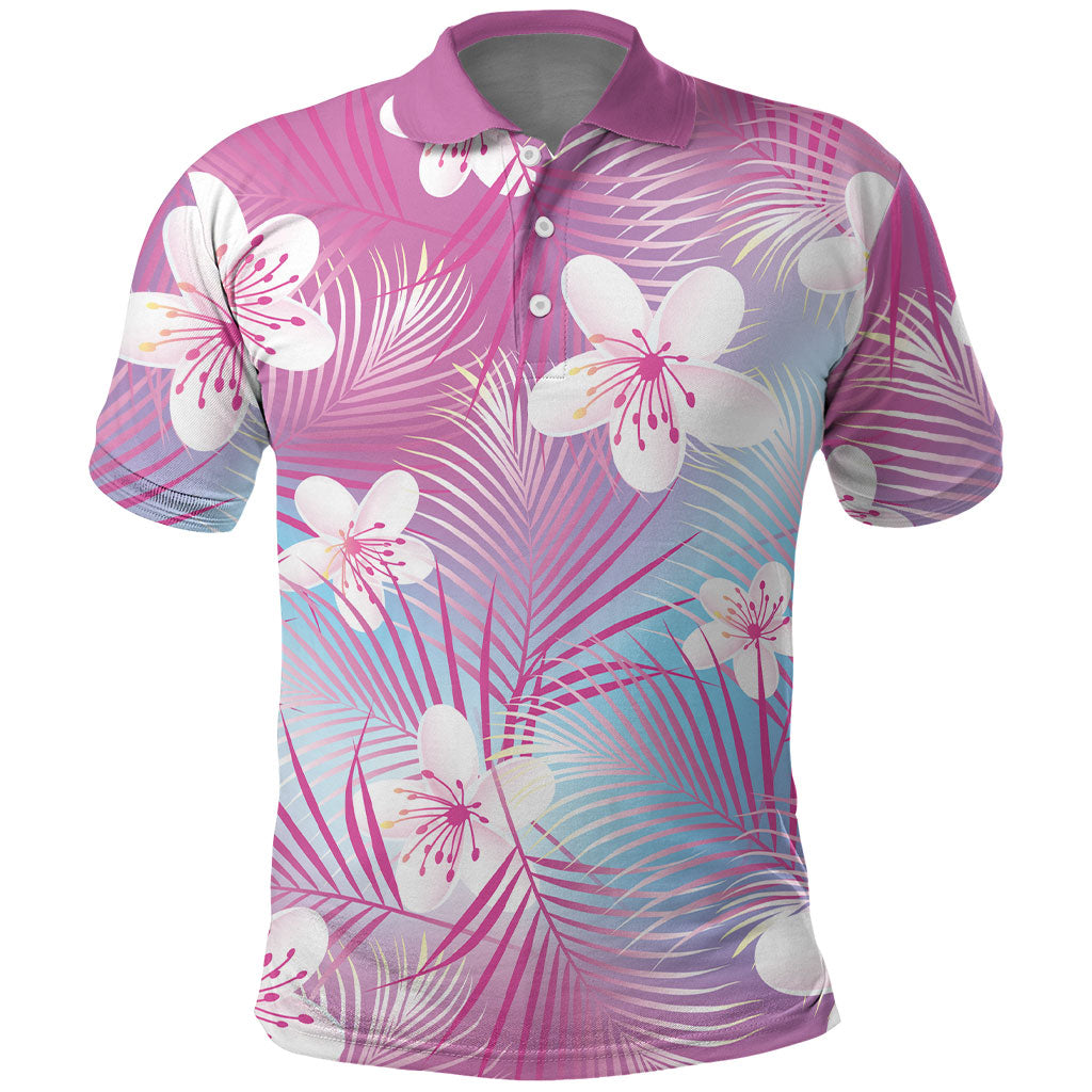 Pink Aloha Hawaiian Polo Shirt Tropical Flower Palm Leaf Pattern LT19 Pink - Polynesian Pride